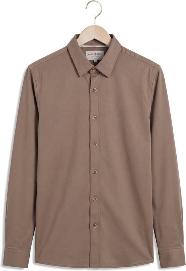 CAST IRON Heren Overhemden Long Sleeve Shirt Twill Jersey Taupe - Foto 4