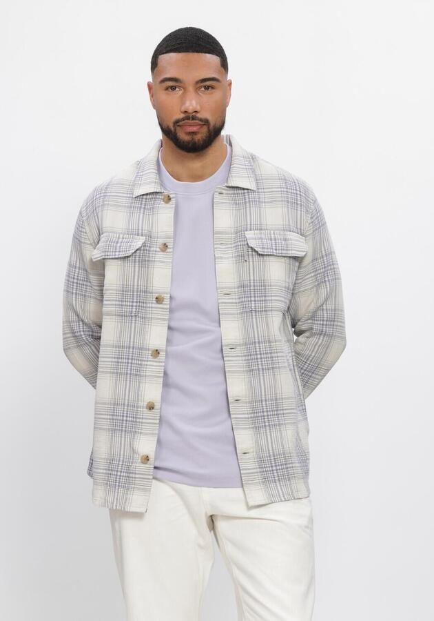 CAST IRON Heren Overshirts Check Spring Waffle Creme