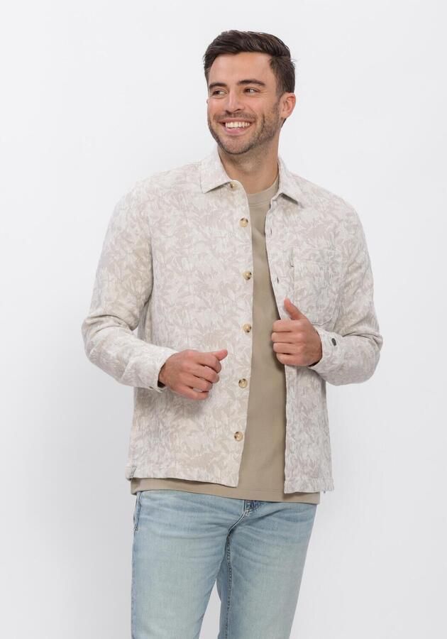 CAST IRON Heren Overshirts Long Sleeve Shirt Jacquard 2 Tone Beige