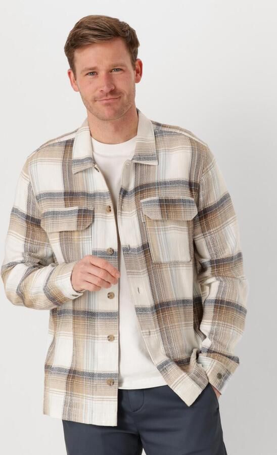 CAST IRON Heren Overshirts Long Sleeve Shirt Slub Check Zand - Foto 4