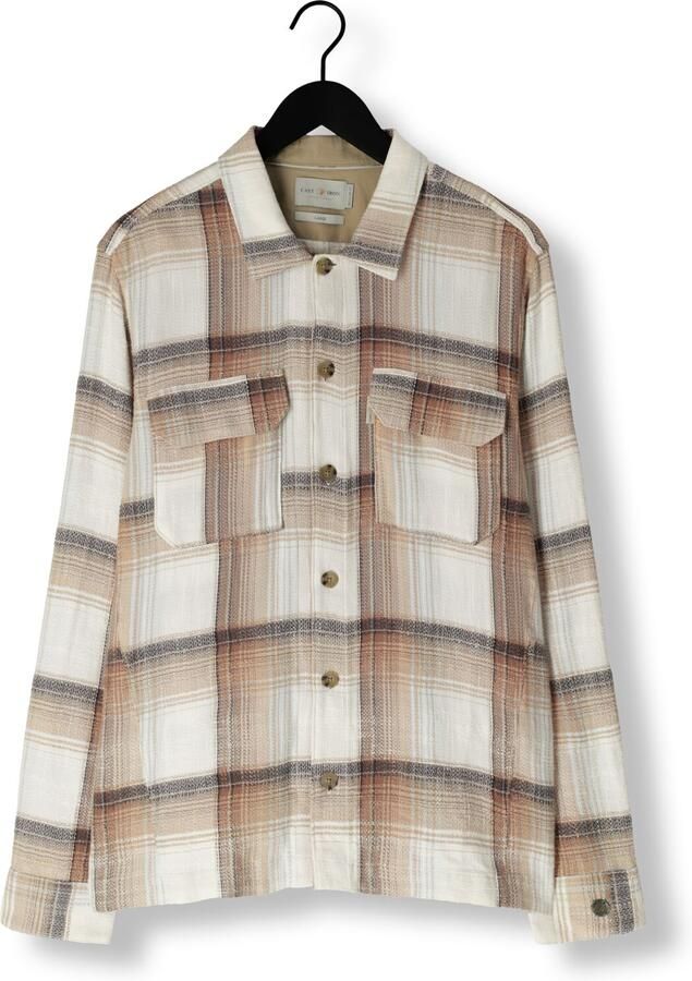CAST IRON Heren Overshirts Long Sleeve Shirt Slub Check Zand