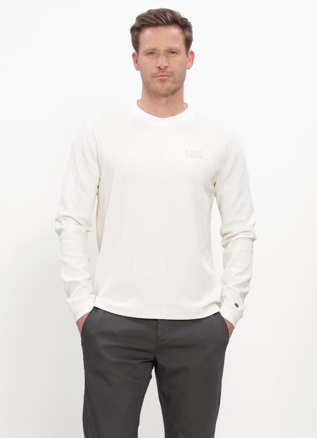 CAST IRON Heren Polo's & T-shirts Long Sleeve R-neck Regular Fit Waffle Gebroken Wit