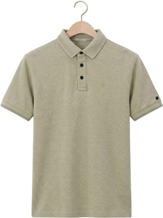 CAST IRON Heren Polo's & T-shirts Short Sleeve Polo Slim Fit Popcorn Jersey Melange Khaki - Foto 2