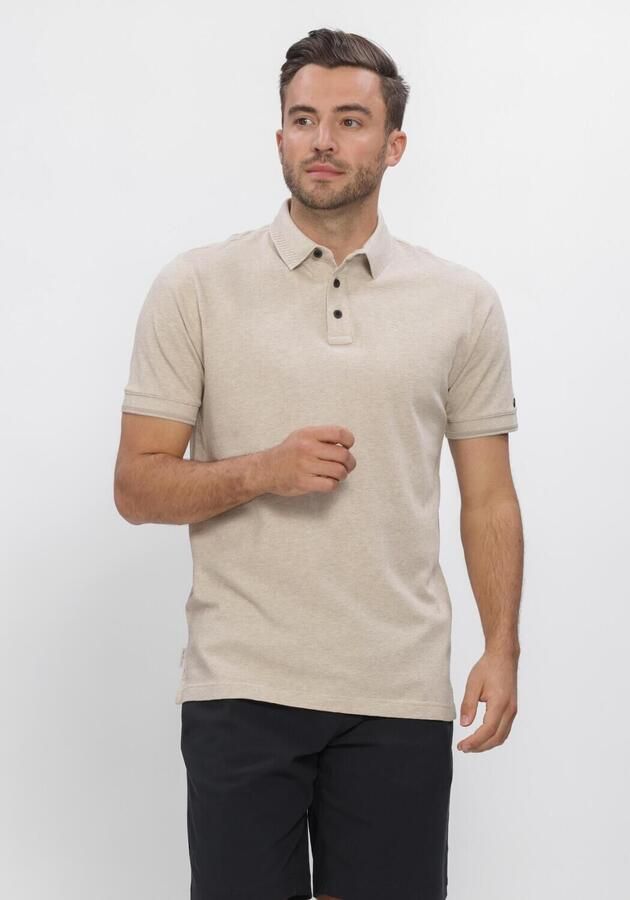 CAST IRON Heren Polo's & T-shirts Short Sleeve Polo Slim Fit Popcorn Jersey Melange Zand
