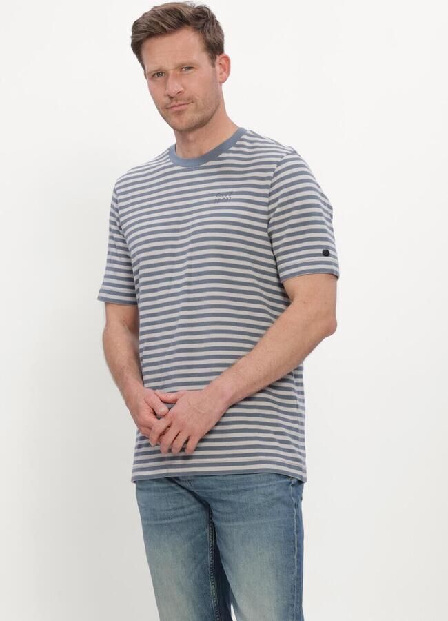 CAST IRON Heren Polo's & T-shirts Short Sleeve R-neck Regular Fit Waffle Stripe Blauw