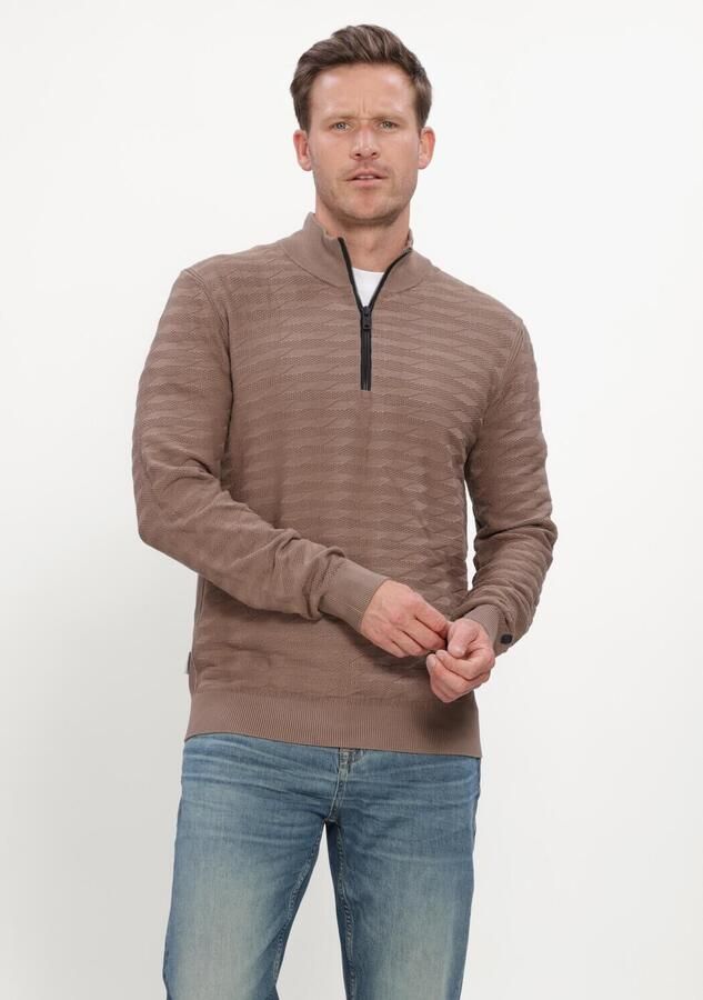 CAST IRON Heren Truien & Vesten Half Zip Collar Slim Fit Comfort Blend Camel