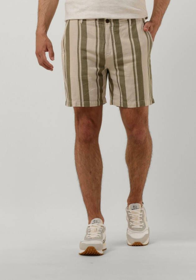 CAST IRON Heren Broeken Chino Shorts Linen Stripe Groen