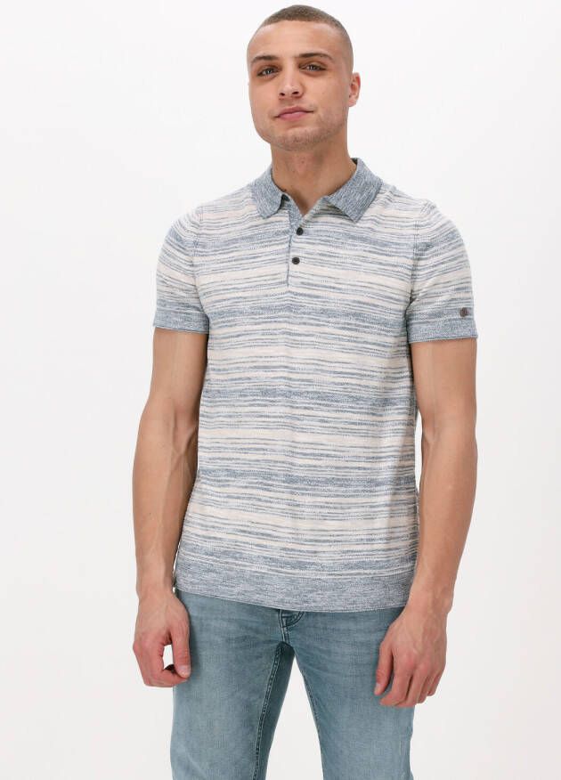 CAST IRON Heren Polo's & T-shirts Short Sleeve Polo Cotton Slub Stripe Knitted Lichtblauw