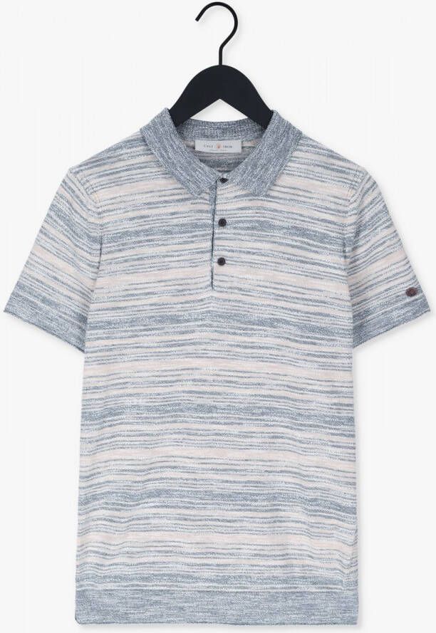 CAST IRON Heren Polo's & T-shirts Short Sleeve Polo Cotton Slub Stripe Knitted Lichtblauw