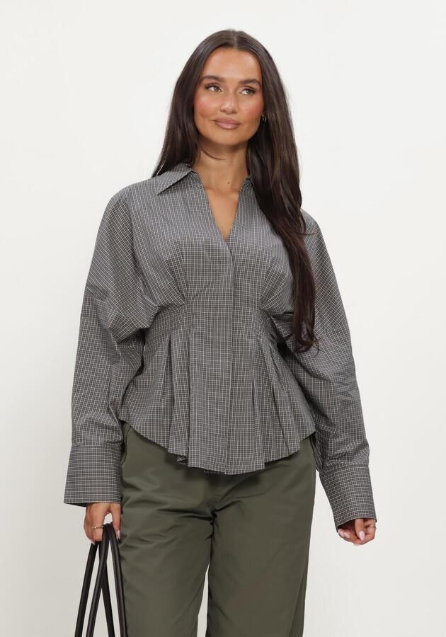 CATWALK JUNKIE Dames Blouses Check Blouse With Waist Pleats Grijs