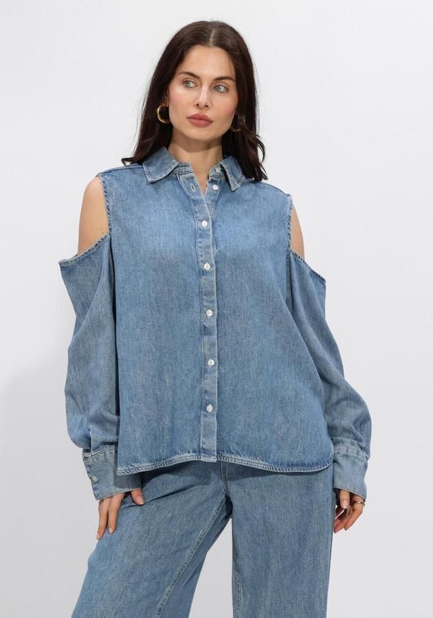 CATWALK JUNKIE Dames Blouses Open Shoulder Denim Blouse Blauw