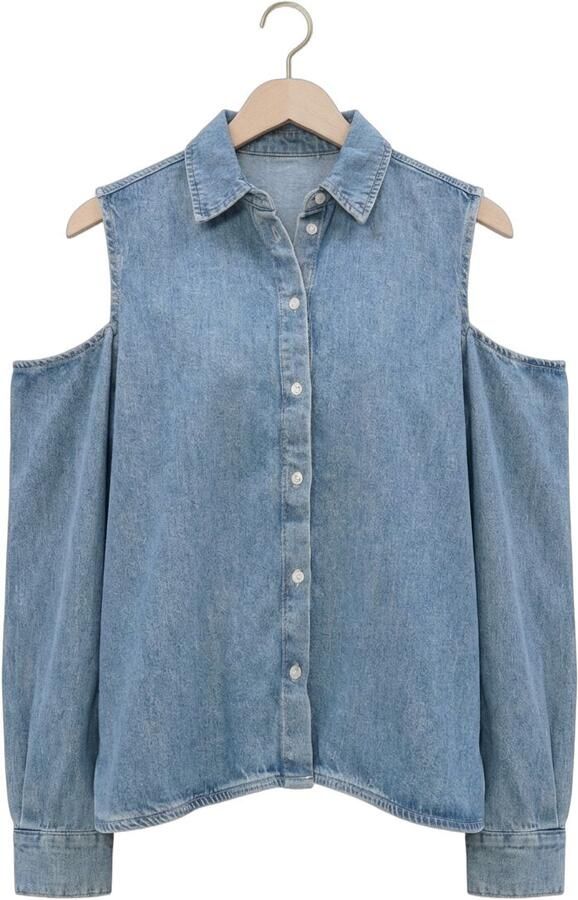 CATWALK JUNKIE Dames Blouses Open Shoulder Denim Blouse Blauw - Foto 4