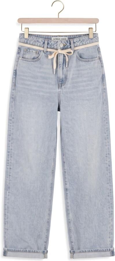 Catwalk Junkie high waist baggy jeans met ceintuur lichtblauw - Foto 4