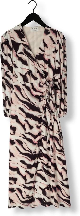 Catwalk Junkie wikkeljurk Yala met all over print beige zwart - Foto 2