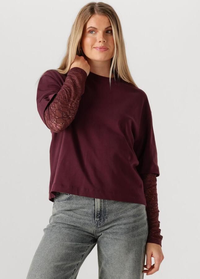 CATWALK JUNKIE Dames Tops & T-shirts Loose Fit Tshirt With Lace Sleeves Bordeaux - Foto 4