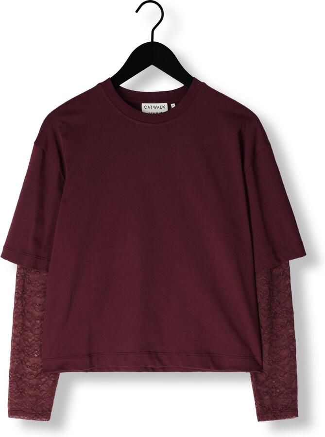 CATWALK JUNKIE Dames Tops & T-shirts Loose Fit Tshirt With Lace Sleeves Bordeaux