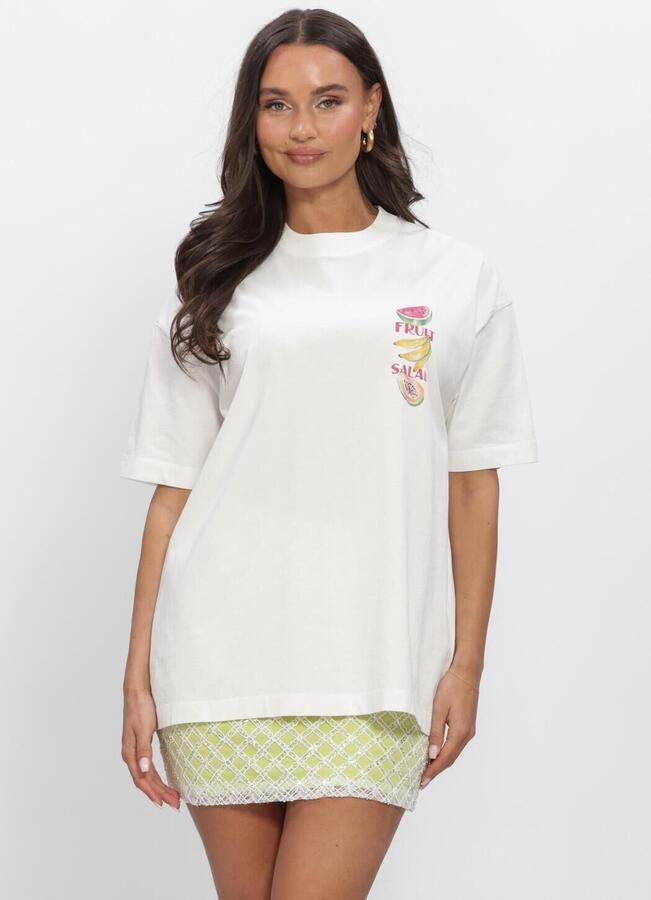 CATWALK JUNKIE Dames Tops & T-shirts Oversized Graphic Tshirt Wit