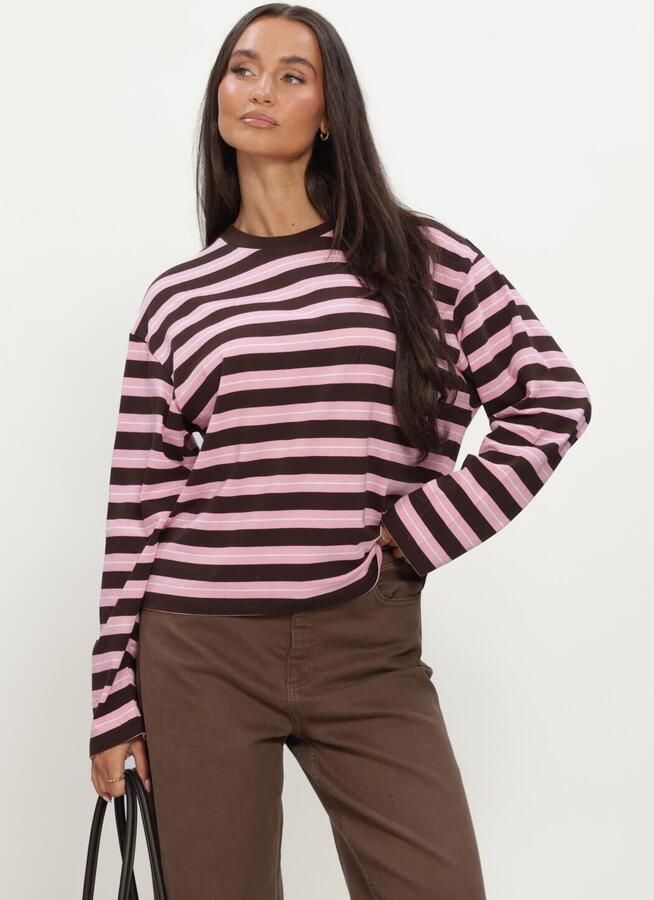 CATWALK JUNKIE Dames Tops & T-shirts Striped Long Sleeve Roze