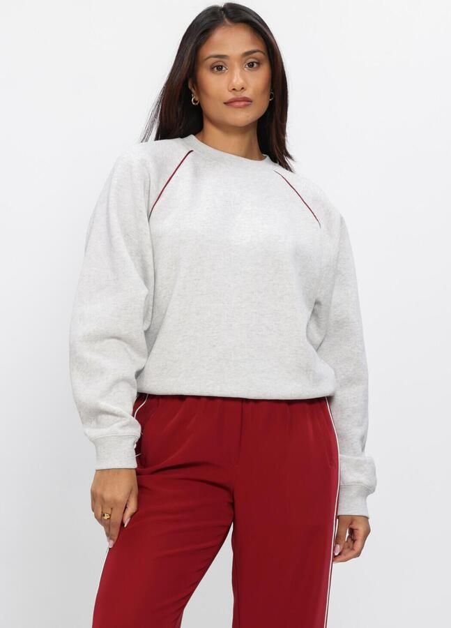 CATWALK JUNKIE Dames Truien & Vesten Graphic Sweater With Piping Lichtgrijs
