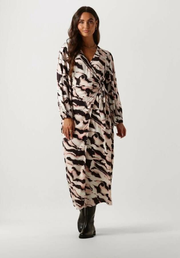 Catwalk Junkie wikkeljurk Yala met all over print beige zwart