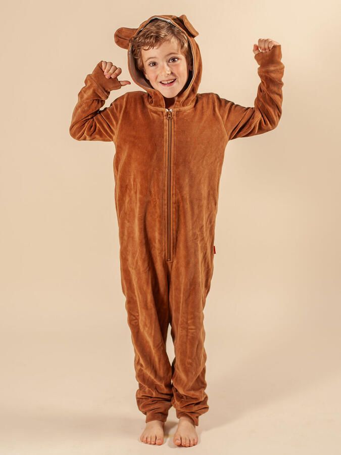 CLAESEN'S Meisjes Nachtkleding Velvet Onesie Bruin