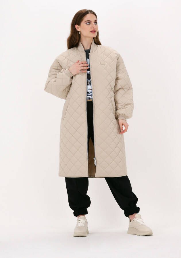 Colourful rebel Beige Gewatteerde Jas Hunter Quilted Long Oversized Bomber Jacket
