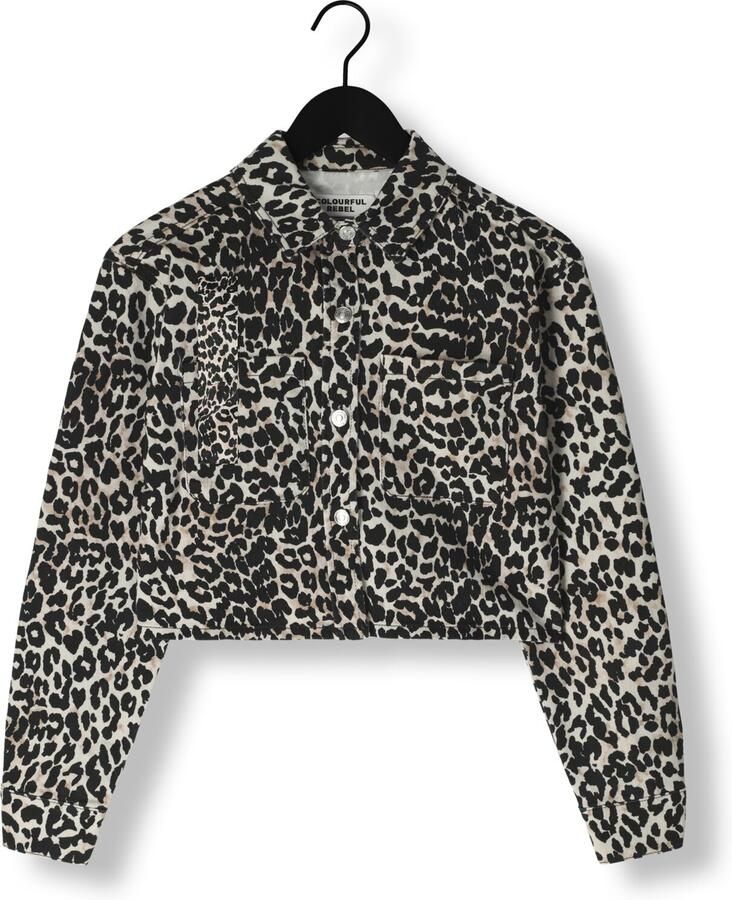 COLOURFUL REBEL Dames Blouses Olle Leopard Cropped Denim Blouse Bruin