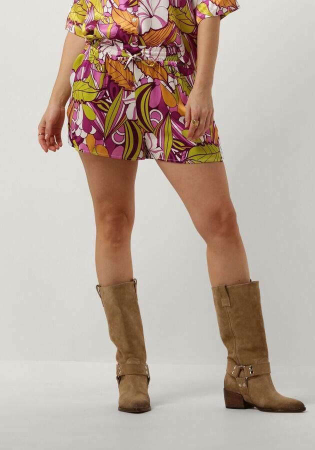 Colourful Rebel gebloemde satijnen regular fit short Tilly paars limegroen - Foto 3