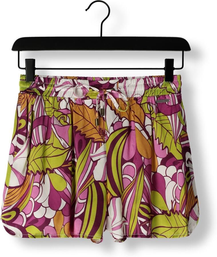 Colourful Rebel gebloemde satijnen regular fit short Tilly paars limegroen