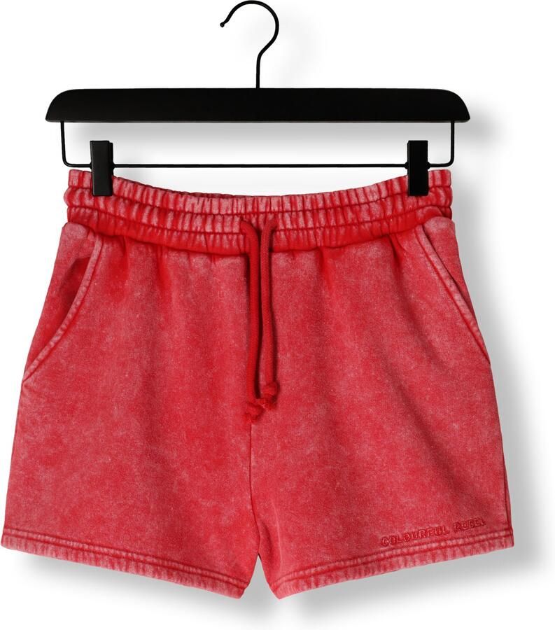 COLOURFUL REBEL Dames Broeken Uni Logo Acid Wash Sweat Short Rood - Foto 1