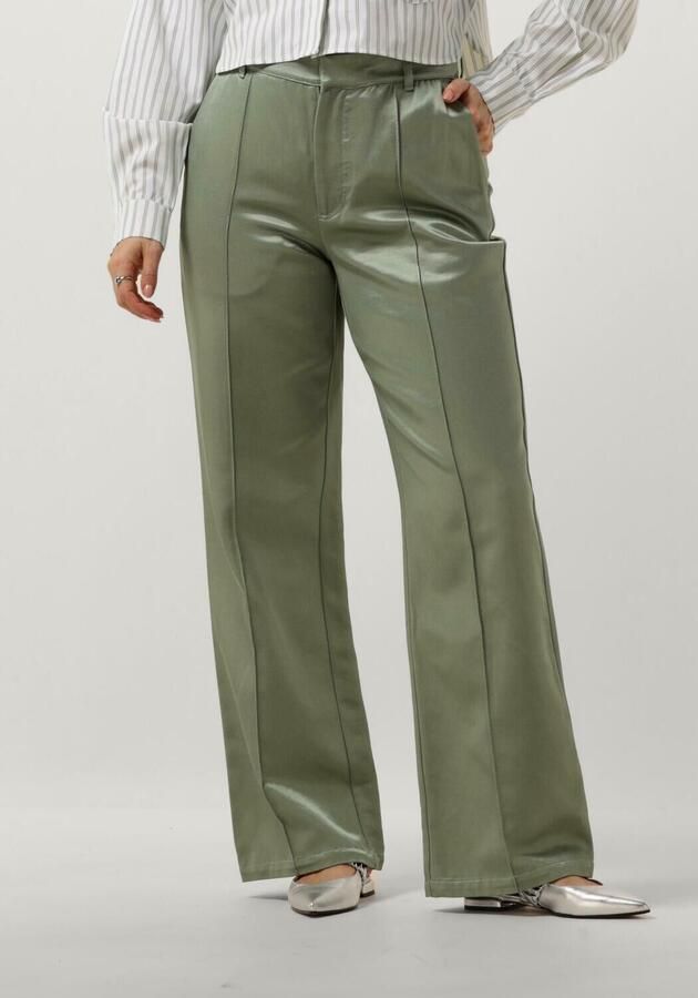 COLOURFUL REBEL Dames Broeken Wende Satin Pintuck Low Pants Groen - Foto 4