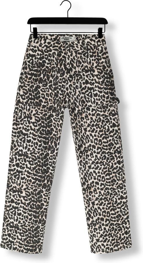 Colourful Rebel high waist straight leg jeans met panterprint zwart beige - Foto 3