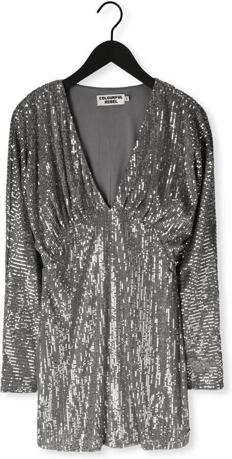 COLOURFUL REBEL Dames Jurken Belle Sequins Deep V-neck Mini Dress Zilver - Foto 2