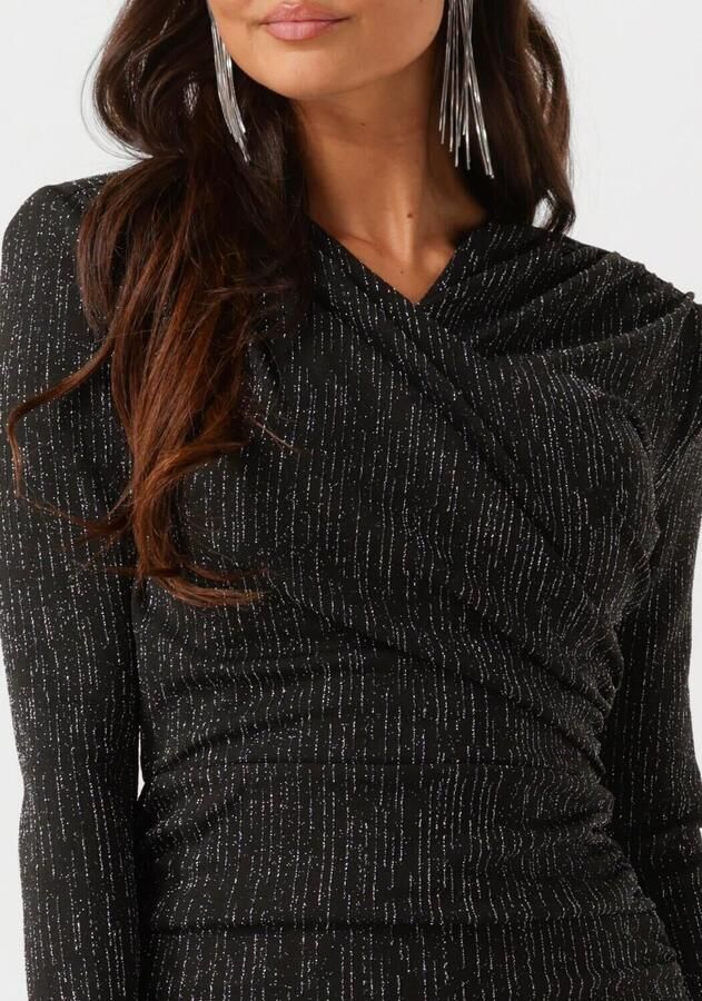 Colourful Rebel jurk Bryssa Lurex Stripes Padded dress LS zwart zilver