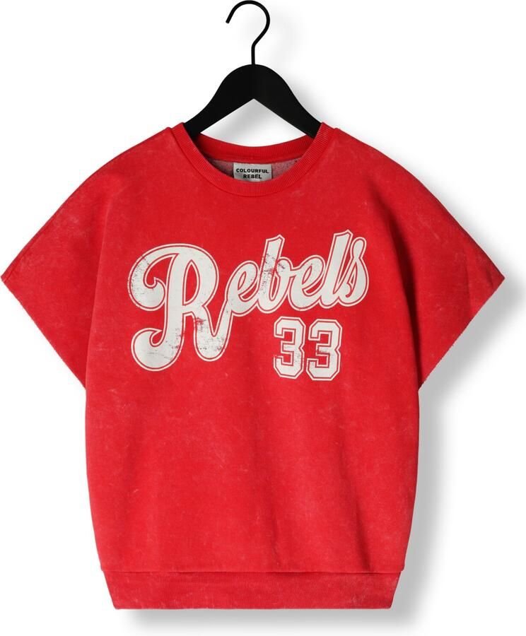 COLOURFUL REBEL Dames Tops & T-shirts Rebels 33 Acid Wash Drppd Shldr Sweat Ss Rood
