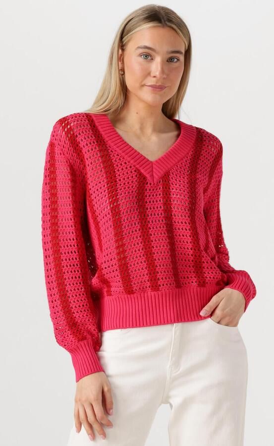 COLOURFUL REBEL Dames Truien & Vesten Lizza Crochet Stripe V-neck Sweater Rood - Foto 4
