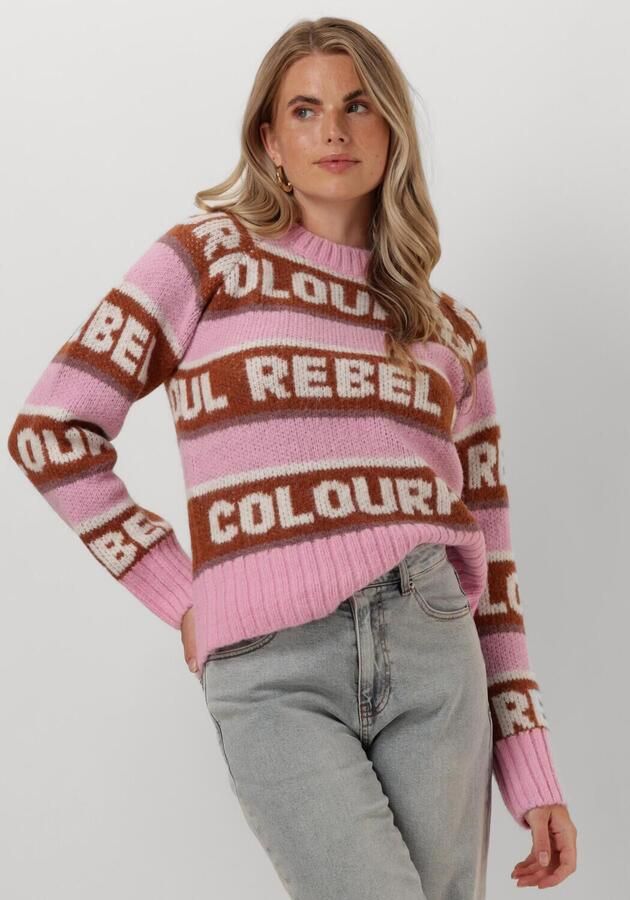 COLOURFUL REBEL Dames Truien & Vesten Ximenia Cr Intarsia Knitted Sweater Roze - Foto 4