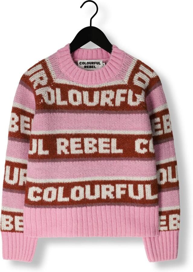 COLOURFUL REBEL Dames Truien & Vesten Ximenia Cr Intarsia Knitted Sweater Roze
