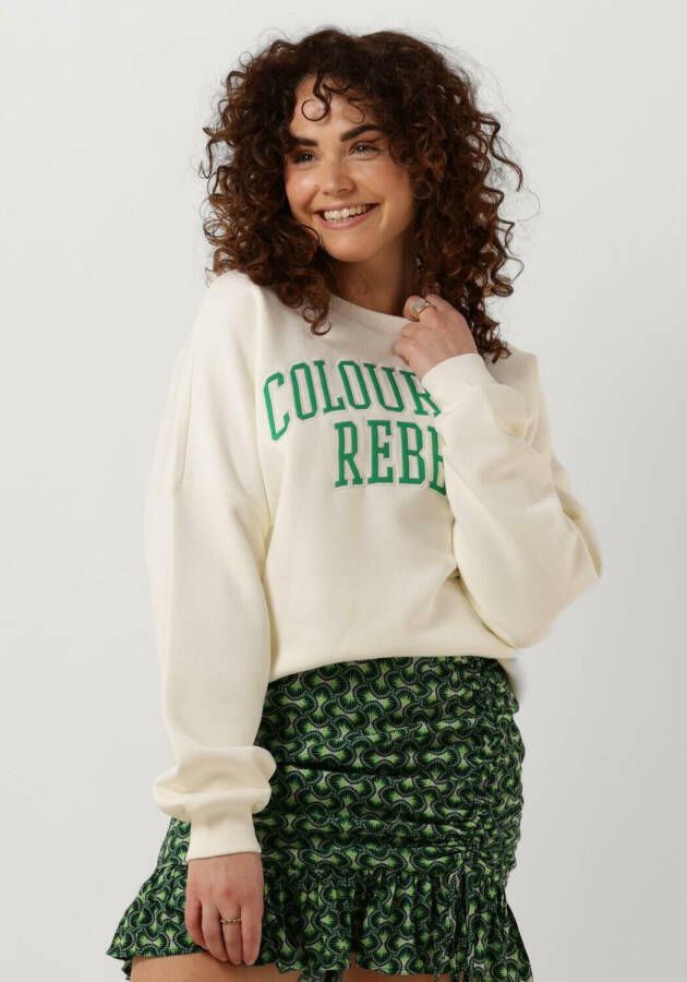 Colourful rebel Gebroken Wit Sweater Cr Patch Dropped Sweat