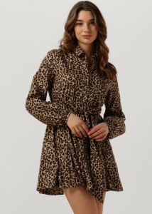 Colourful Rebel jurk Minon Leopard Mini Dress met dierenprint en ceintuur zand