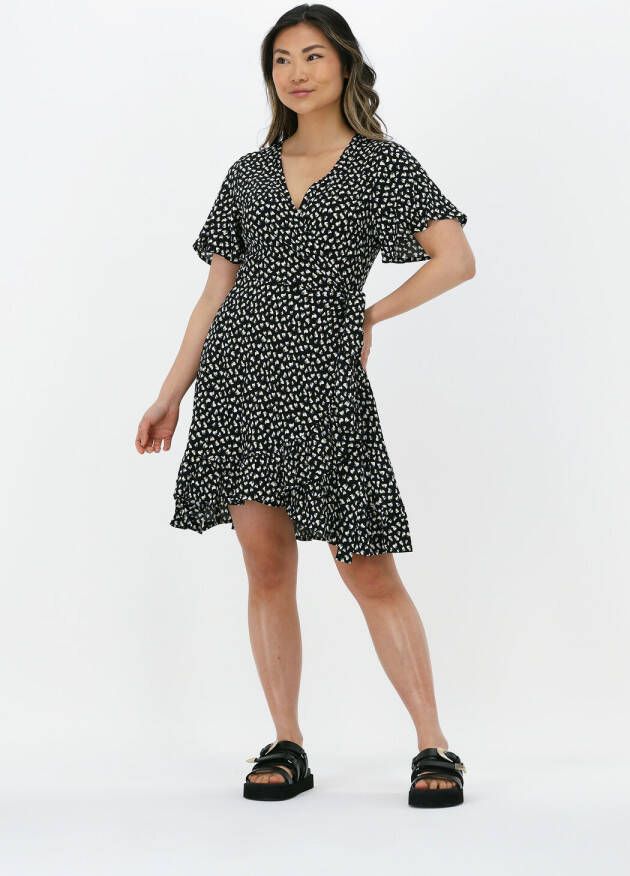 COLOURFUL REBEL Dames Jurken Evy Graphic Leaf Mini Wrap Dress Zwart