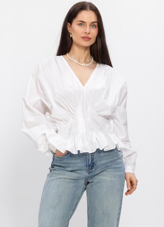 Copenhagen Muse Blouse met ballonmouwen Poplin wit