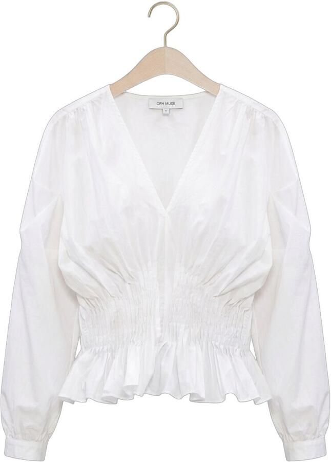 Copenhagen Muse Blouse met ballonmouwen Poplin wit - Foto 2