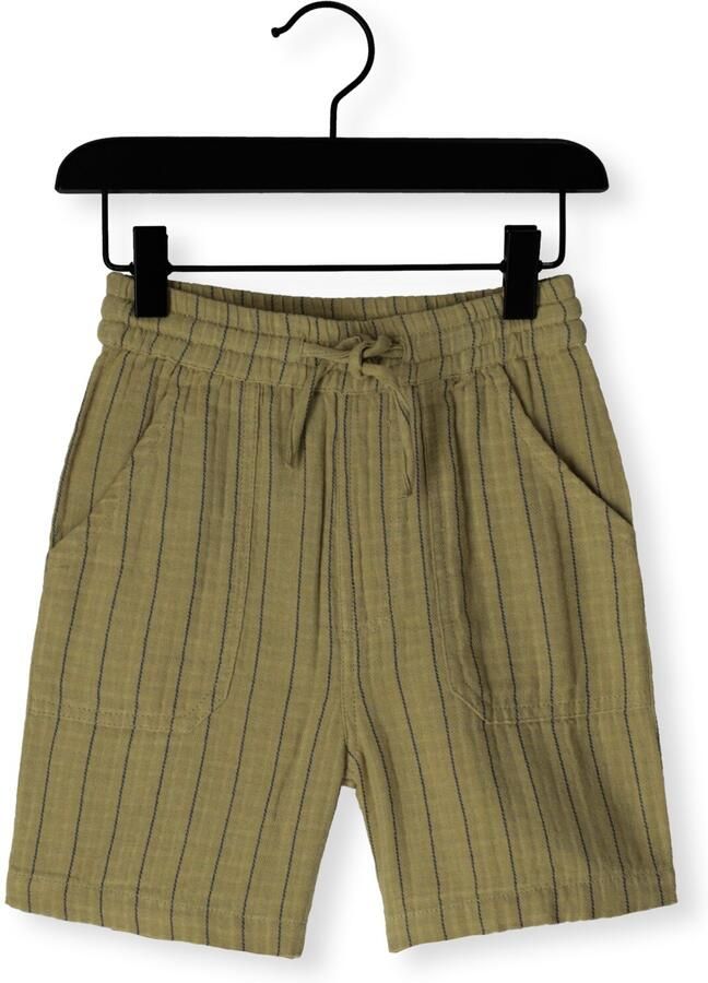 Daily7 straight regular waist gestreepte casual short olijfgroen