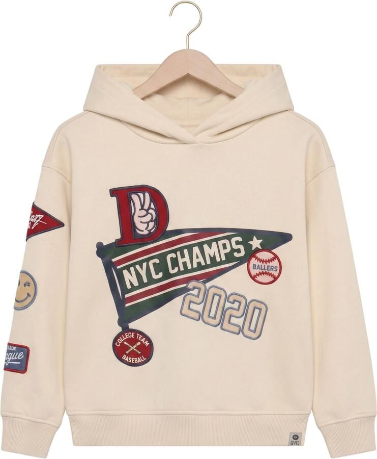 DAILY7 Jongens Truien & Vesten Oversized Hoodie Badges Beige