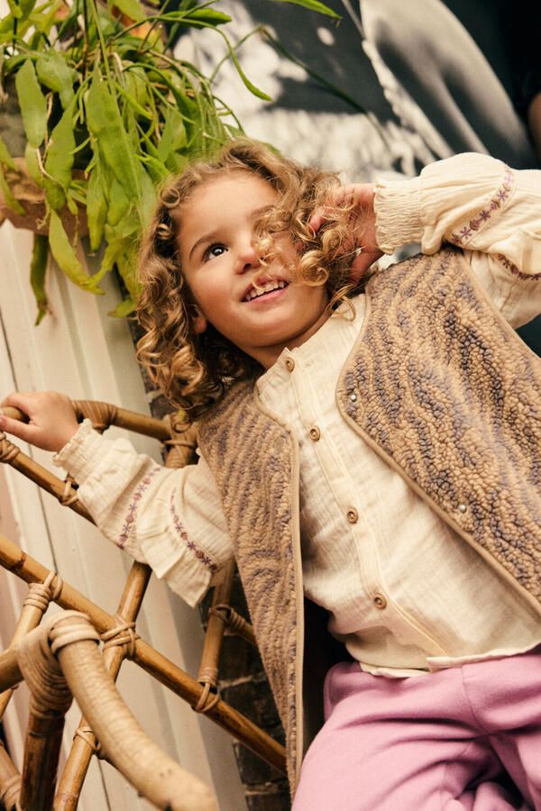 Daily7 teddy rechtvallend gilet met dierenprint zand - Foto 3
