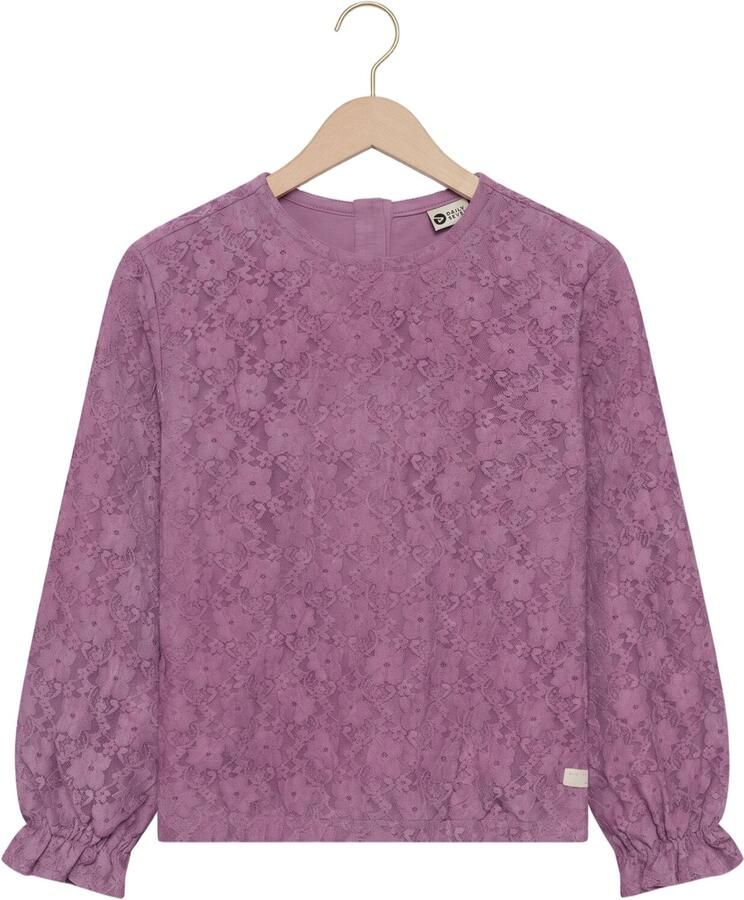 Daily7 kanten rechtvallende gebloemde semi-transparante blousetop paars