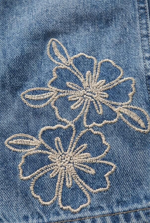 DAILY7 Meisjes Jeans Denim Wide Fit Embroidery Lichtblauw