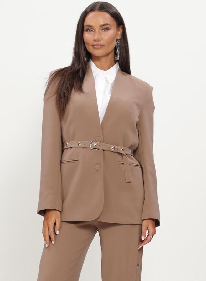 DANTE6 Dames Blazers Zerin Studded Belt Blazer Taupe