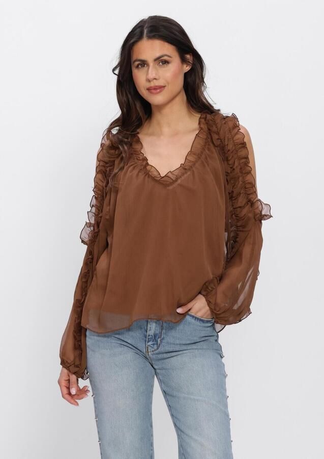 DANTE6 Dames Blouses Harmony Boho Chiffon Top Bruin